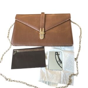 Vintage Ferragamo Brown Leather Clutch with Gold Chain